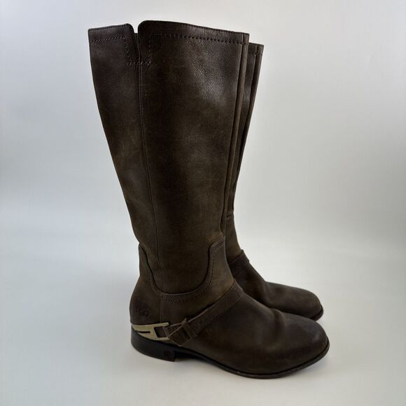UGG Channing II Boot Dark Brown Leather Pull On 1004509 Equestrian Womens 9.5 - Picture 2 of 16
